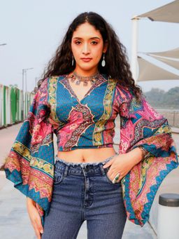 BOHOLYFE - Boho Elegance Navy Wrap Top