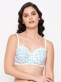 Clovia - Padded Underwired Demi Cup Printed Bra in White-Cotton