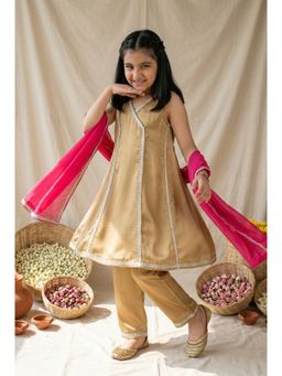 Tales & Stories - Girls Khaki Kurta Set With Dupatta