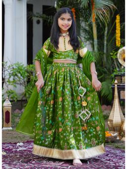 Misbis - Floral Green and Gold Ethnic Lehenga Choli Set with Dupatta