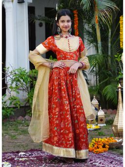 Misbis - Floral Rust and Gold Ethnic Lehenga Choli Set with Dupatta