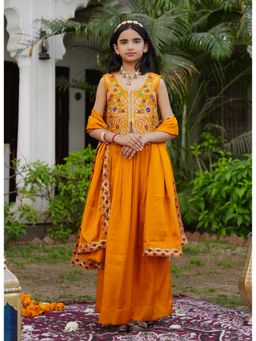 Misbis - Mustard Embroidered Lehenga Choli with Scalloped Dupatta
