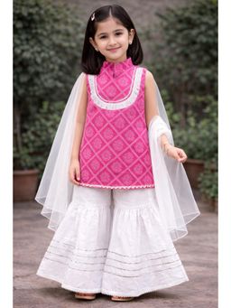 Pankhuri by Priyanka - Girls Pink Block Printed Sharara Set With Dupatta