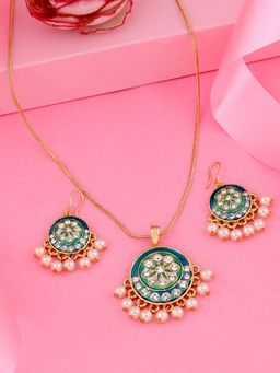 Estele - Gold Plated Elegant Pendant Necklace with Pearl & Enamel for Women (Set of 2)