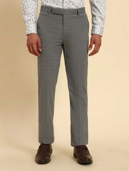 Cantabil - Men Light Grey Check Regular Fit Formal Trouser