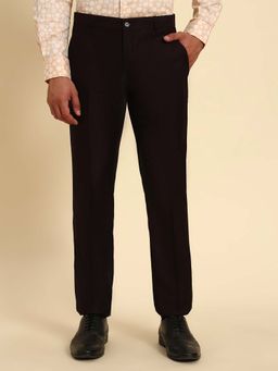 Cantabil - Men Wine Textured Regular Fit Formal Trouser