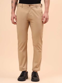 Cantabil - Men Khaki Solid Casual Regular Fit Trouser