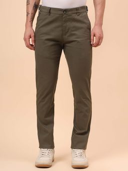 Cantabil - Men Olive Solid Casual Regular Fit Trouser