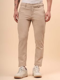 Cantabil - Men Beige Textured Casual Regular Fit Trouser