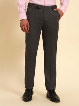 Cantabil - Men Dark Grey Textured Regular Fit Formal Trouser