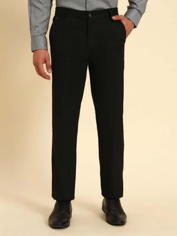 Cantabil - Men Black Textured Regular Fit Formal Trouser
