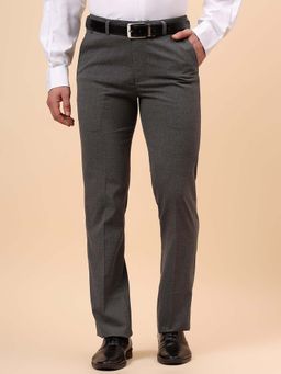 Cantabil - Men Dark Grey Textured Formal Regular Fit Trouser