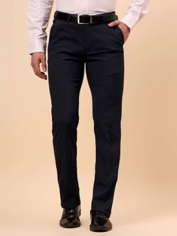 Cantabil - Men Navy Blue Textured Formal Regular Fit Trouser