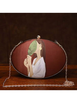 Jalwa By Deepika - Maroon Handcrafted Printed Silk Clutch for Women