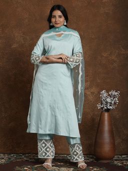 Gahan - Womens Aqua Silk Blend Embroidery Kurta & Pant with Net Dupatta