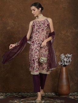 Gahan - Womens Chanderi Cotton Embroidery Kurta & Silk Crepe Pant with Dupatta
