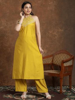 Gahan - Womens Floral Embroidered Silk Blend Kurta with Palazzo