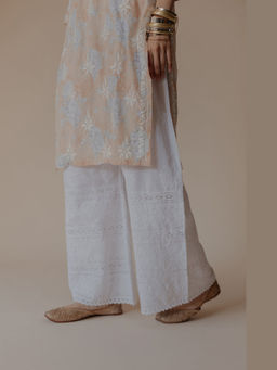 Old Marigold - Mariam White Cotton Hand Embroidered Chikankari Palazzo