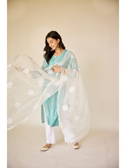 Old Marigold - Phool White Organza Hand Embroidered Chikankari Dupatta