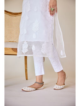 Old Marigold - Raffia White Cotton Lycra Hand Embroidered Chikankari Straight Pant