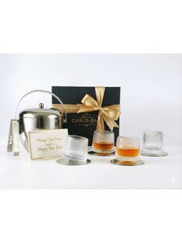 Car-O-Bar - Gift set Mirror Finish Ice Bucket & Tong with Whiskey Glasses