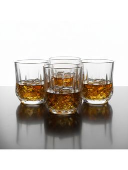 Car-O-Bar - Tipsy Whiskey Glass Classic Diamond Cut Design 240Ml Heavy Base Glass (Pack of 4)