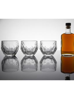 Car-O-Bar - Tipsy Whiskey Glass Diamond Cut Design 340Ml Heavy Base Glass (Pack of 4)