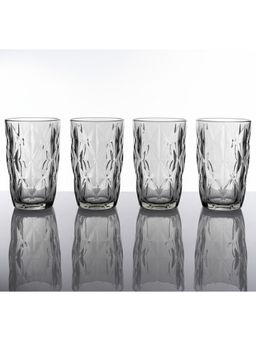 Car-O-Bar - Tipsy High Ball Cocktail Glass Diamond Cut Grey Design 390Ml Heavy Base Glass (Pack of 4)