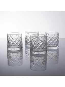 Car-O-Bar - Tipsy Whiskey Glass Diamond Cut Design 180Ml Rotating Heavy Base Glass (Pack of 4)