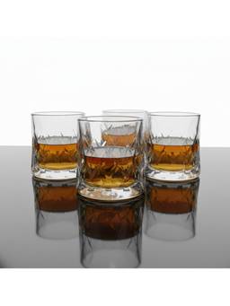 Car-O-Bar - Tipsy Whiskey Glass Diamond Cut Design 240Ml Heavy Base Glass (Pack of 4)