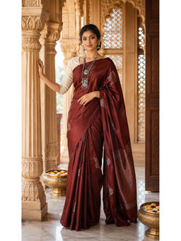AMRUTKALA SAREES - Maroon Designer Banarasi Silk Kanjivaram Saree with Unstitched Blouse