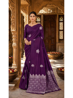 AMRUTKALA SAREES - Purple Designer Banarasi Silk Kanjivaram Saree with Unstitched Blouse