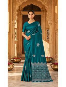 AMRUTKALA SAREES - Teal Designer Banarasi Silk Kanjivaram Saree with Unstitched Blouse