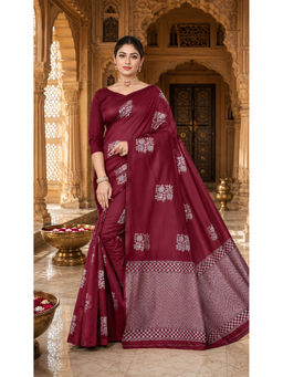 AMRUTKALA SAREES - Maroon Designer Banarasi Silk Kanjivaram Saree with Unstitched Blouse