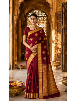 AMRUTKALA SAREES - Maroon Designer Banarasi Silk Kanjivaram Saree with Unstitched Blouse