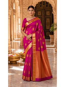 AMRUTKALA SAREES - Pink Designer Banarasi Silk Kanjivaram Saree with Unstitched Blouse