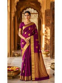 AMRUTKALA SAREES - Purple Designer Banarasi Silk Kanjivaram Saree with Unstitched Blouse
