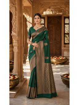 AMRUTKALA SAREES - Green Designer Banarasi Silk Kanjivaram Saree with Unstitched Blouse