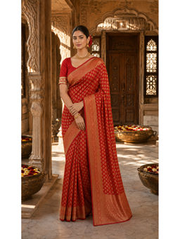 AMRUTKALA SAREES - Red Designer Banarasi Silk Kanjivaram Saree with Unstitched Blouse