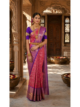 AMRUTKALA SAREES - Pink Designer Banarasi Silk Kanjivaram Saree with Unstitched Blouse