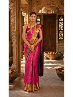 AMRUTKALA SAREES - Pink Designer Banarasi Silk Kanjivaram Saree with Unstitched Blouse
