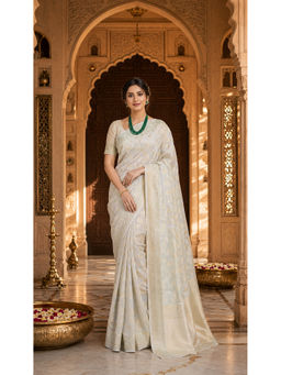 AMRUTKALA SAREES - White Designer Banarasi Silk Kanjivaram Saree with Unstitched Blouse