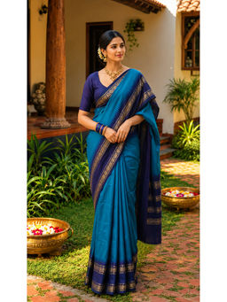 AMRUTKALA SAREES - Blue Designer Banarasi Silk Kanjivaram Saree with Unstitched Blouse