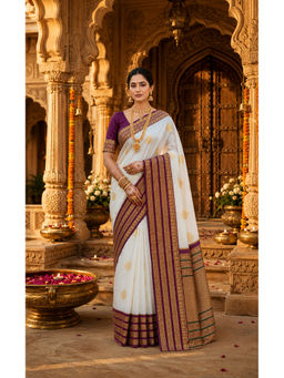 AMRUTKALA SAREES - White Designer Banarasi Silk Kanjivaram Saree with Unstitched Blouse