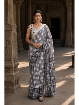 AMRUTKALA SAREES - Grey Designer Linen Printed Saree with Unstitched Blouse