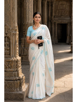 AMRUTKALA SAREES - Blue Designer Linen Printed Saree with Unstitched Blouse