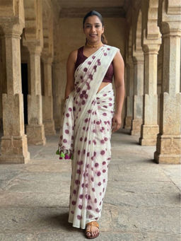 AMRUTKALA SAREES - White Designer Linen Printed Saree with Unstitched Blouse