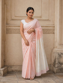 AMRUTKALA SAREES - Peach Designer Linen Printed Saree with Unstitched Blouse