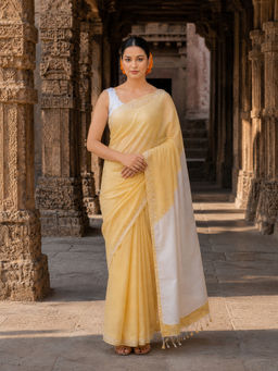 AMRUTKALA SAREES - Yellow Designer Linen Printed Saree with Unstitched Blouse