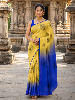 AMRUTKALA SAREES - Mustard Designer Linen Printed Saree with Unstitched Blouse